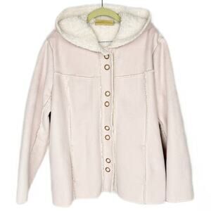 pure. simple. natural. Pink Cream Faux Suede Fur Snap Hooded Basic Jacket Sz XL